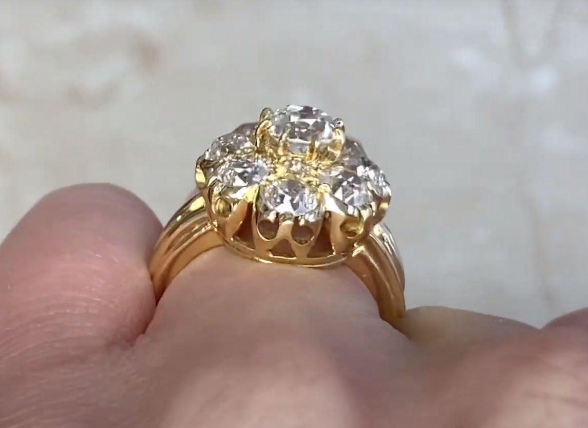 Vintage GIA 1.00 Carat Euro-Cut Diamond Engagement Ring, i Color, Diamond Halo 1