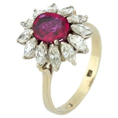 Vintage GIA 1.00 carat no heat ruby diamond platinum ring