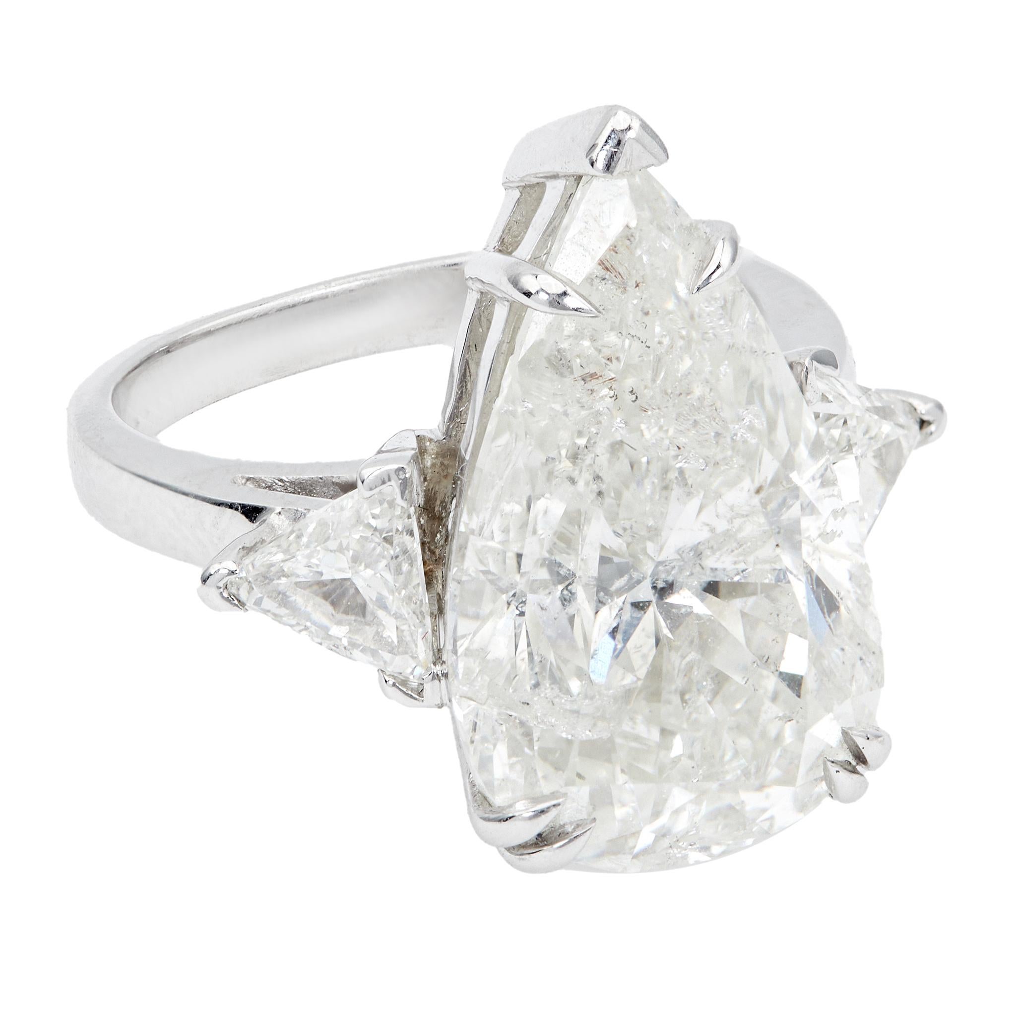 Vintage GIA 10.03 Carat Pear Cut Diamond Platinum Ring For Sale 1