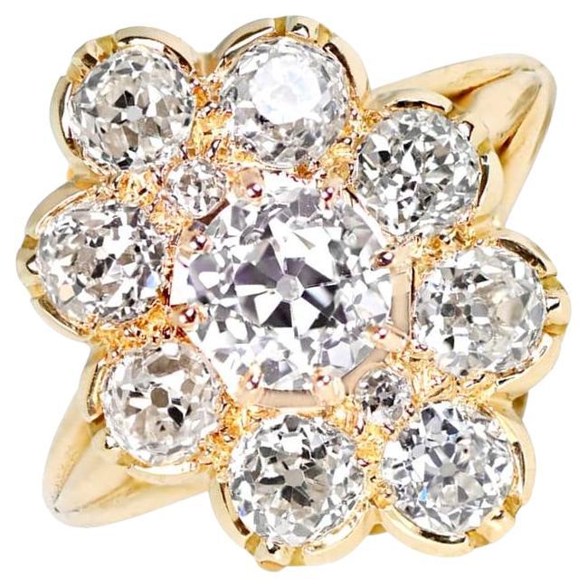 Vintage GIA 1.00 Carat Euro-Cut Diamond Engagement Ring, i Color, Diamond Halo