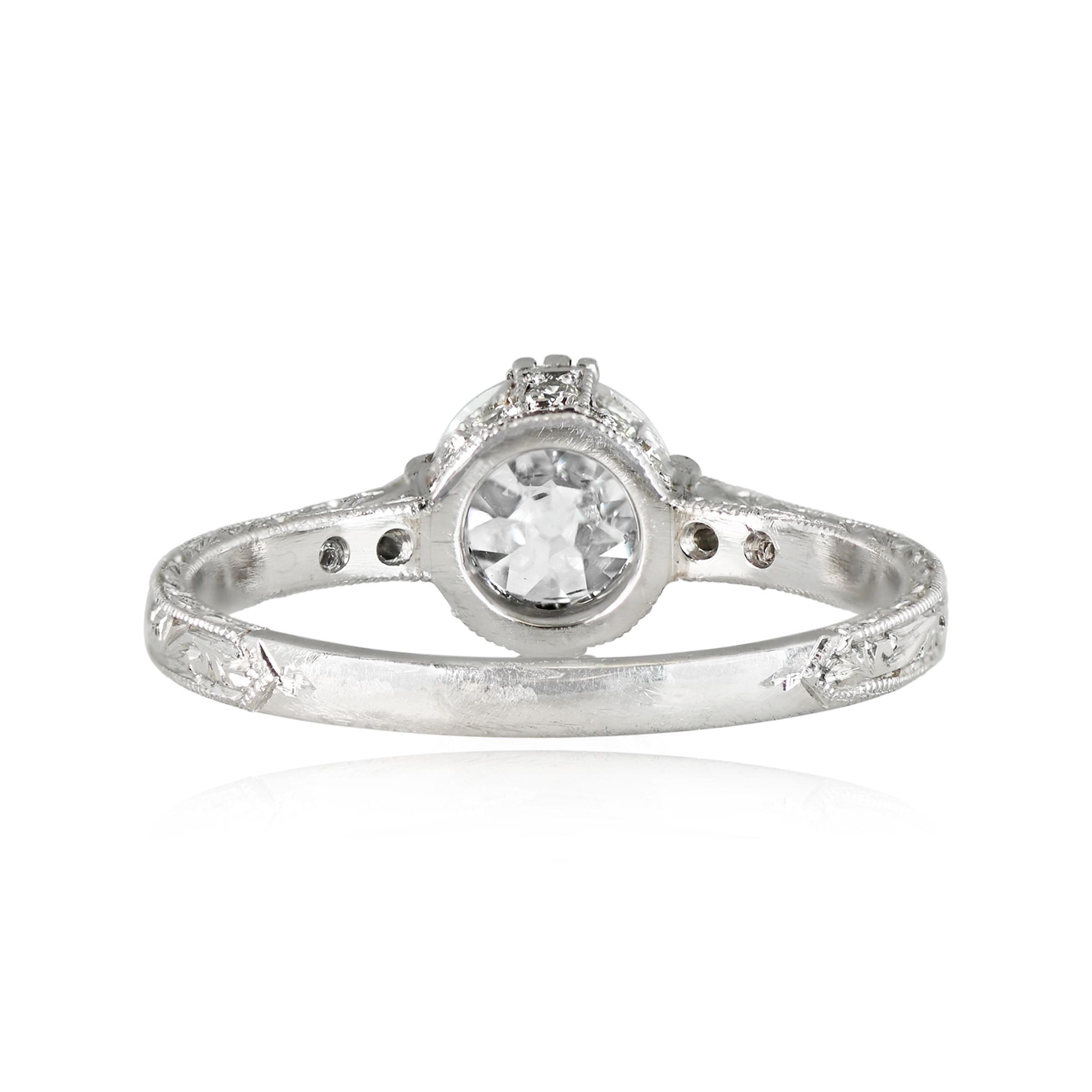 Art Deco Vintage GIA 1.00ct Old European Cut Diamond Engagement Ring, D Color, Platinum For Sale
