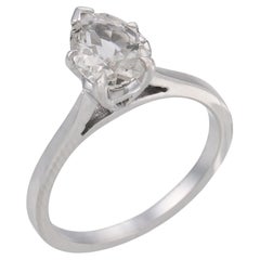 Vintage GIA 1.02 carat antique pear shape diamond 14k white gold engagement ring
