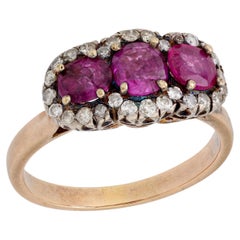 Vintage GIA 1.05 carat Burma no heat pink sapphire 14k yellow gold 3 stone ring