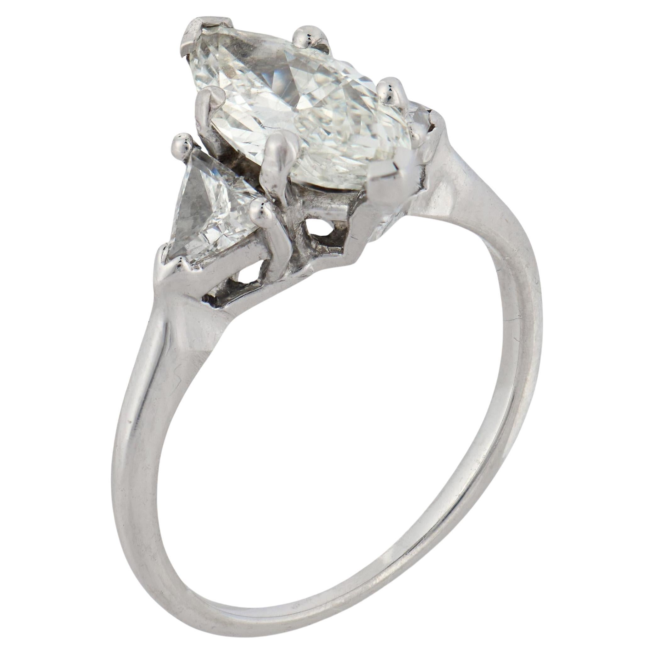 Bague de fiançailles Vintage GIA 1.05 carat diamant taille marquise 14k or blanc