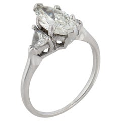 Bague de fiançailles Vintage GIA 1.05 carat diamant taille marquise 14k or blanc