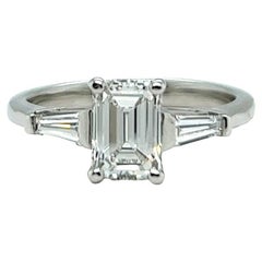 Vintage GIA 1.06 Carats Emerald Cut Diamond Platinum Engagement Ring