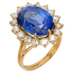Anello a grappolo d'epoca GIA con zaffiro e diamante da 10,63 carati in oro giallo 18 carati