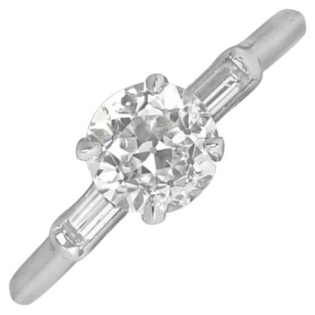 Vintage GIA 1.08ct Old European Cut Diamond Engagement Ring, Platinum For Sale