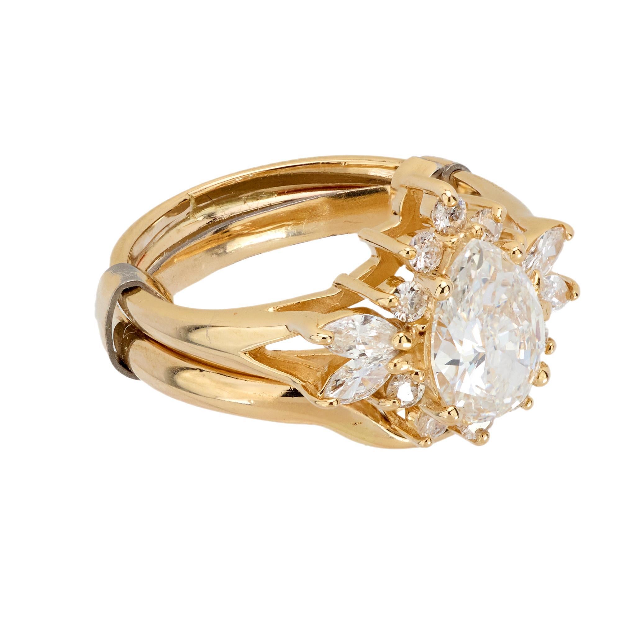 Pear Cut Vintage GIA 1.11 carat pear cut diamond 14k yellow gold ring For Sale