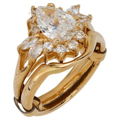 Vintage GIA 1.11 carat pear cut diamond 14k yellow gold ring