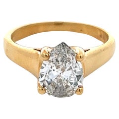 Vintage GIA 1.13 Carats Pear Cut Diamond 14 Karat Yellow Gold Solitaire Ring