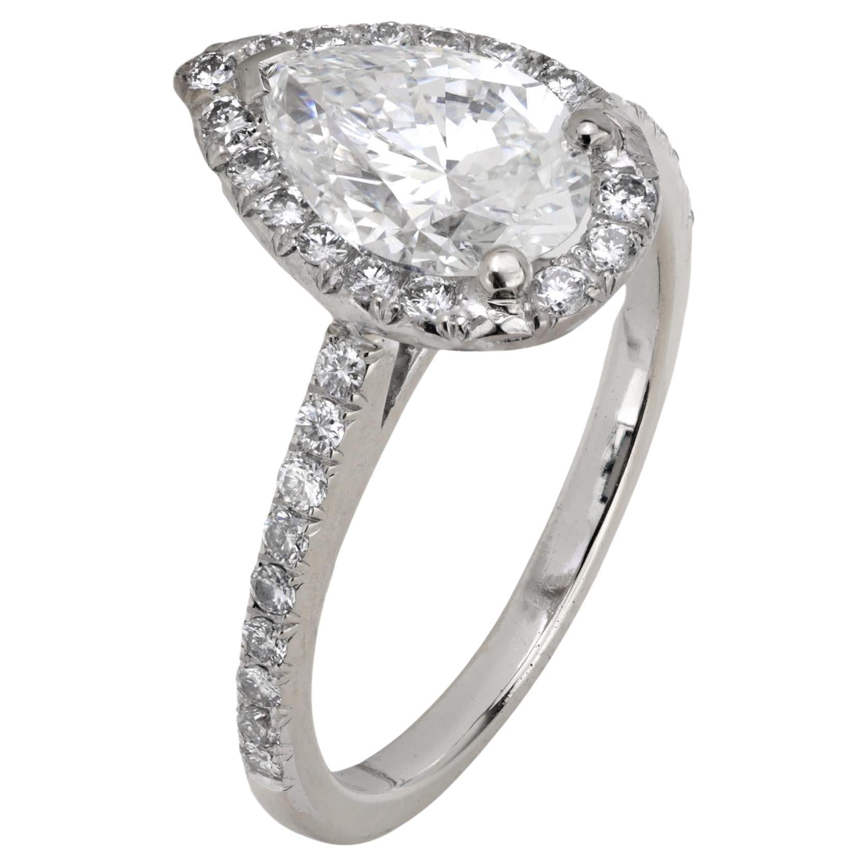 Verlobungsring aus 18 Karat Weißgold mit GIA 1,14 Karat birnenförmigem Diamanten im Vintage-Stil