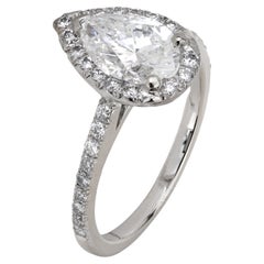 Vintage GIA 1.14 carat pear shape diamond 18k white gold engagement ring