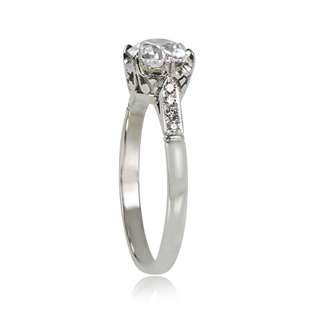 Vintage GIA 1.19ct Old European Cut Diamond Solitaire Engagement Ring, Platinum In Excellent Condition For Sale In New York, NY