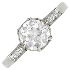 Bague de fiançailles solitaire en diamant de taille européenne ancienne de 1,19ct, GIA, platine
