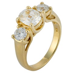 Vintage GIA 1.23 carat old mine cut diamond three stone engagement ring