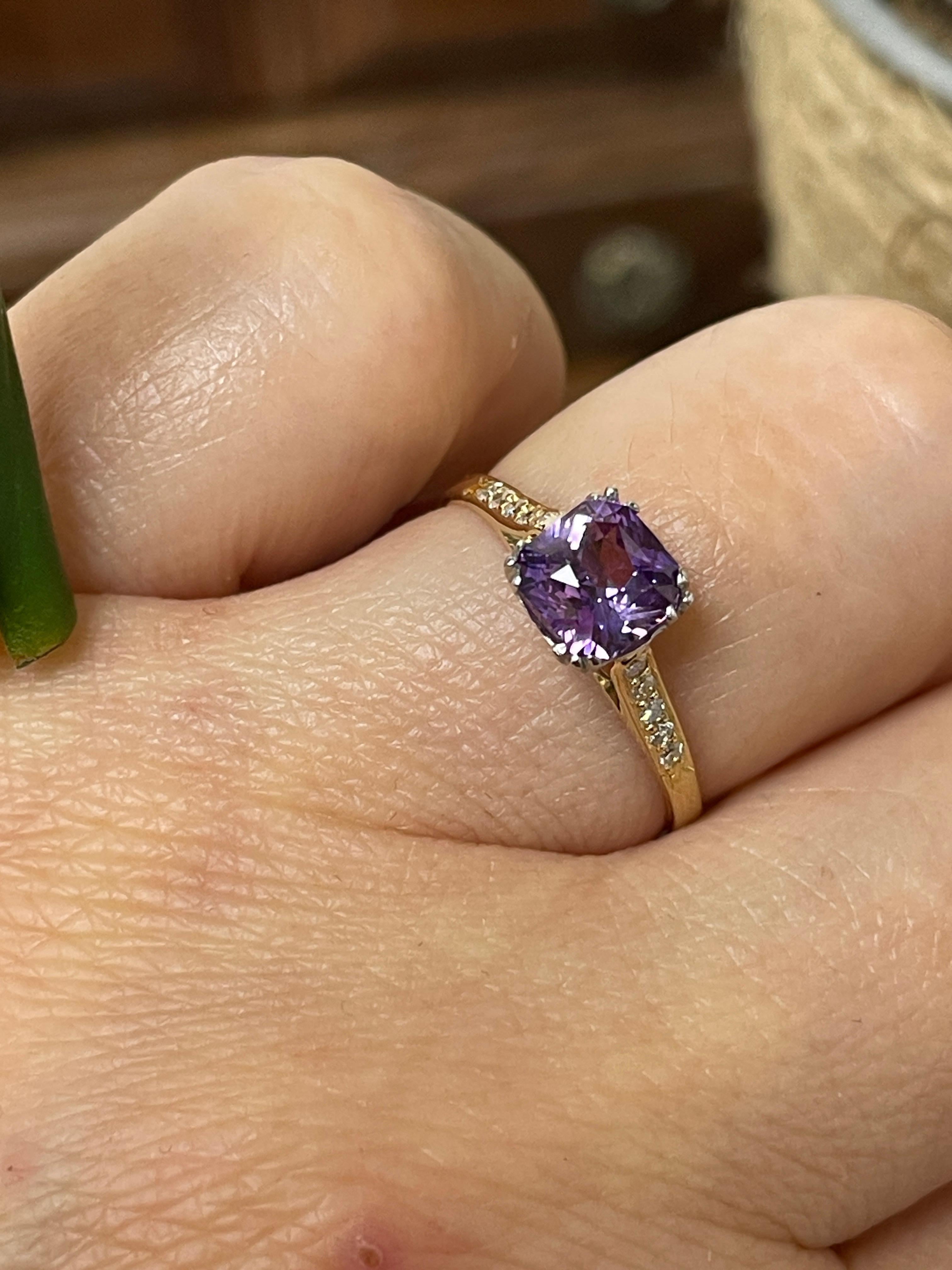 Vintage GIA 1.23 No-Heat Purple Sapphire and Diamond 18KY Gold Platinum Ring 5