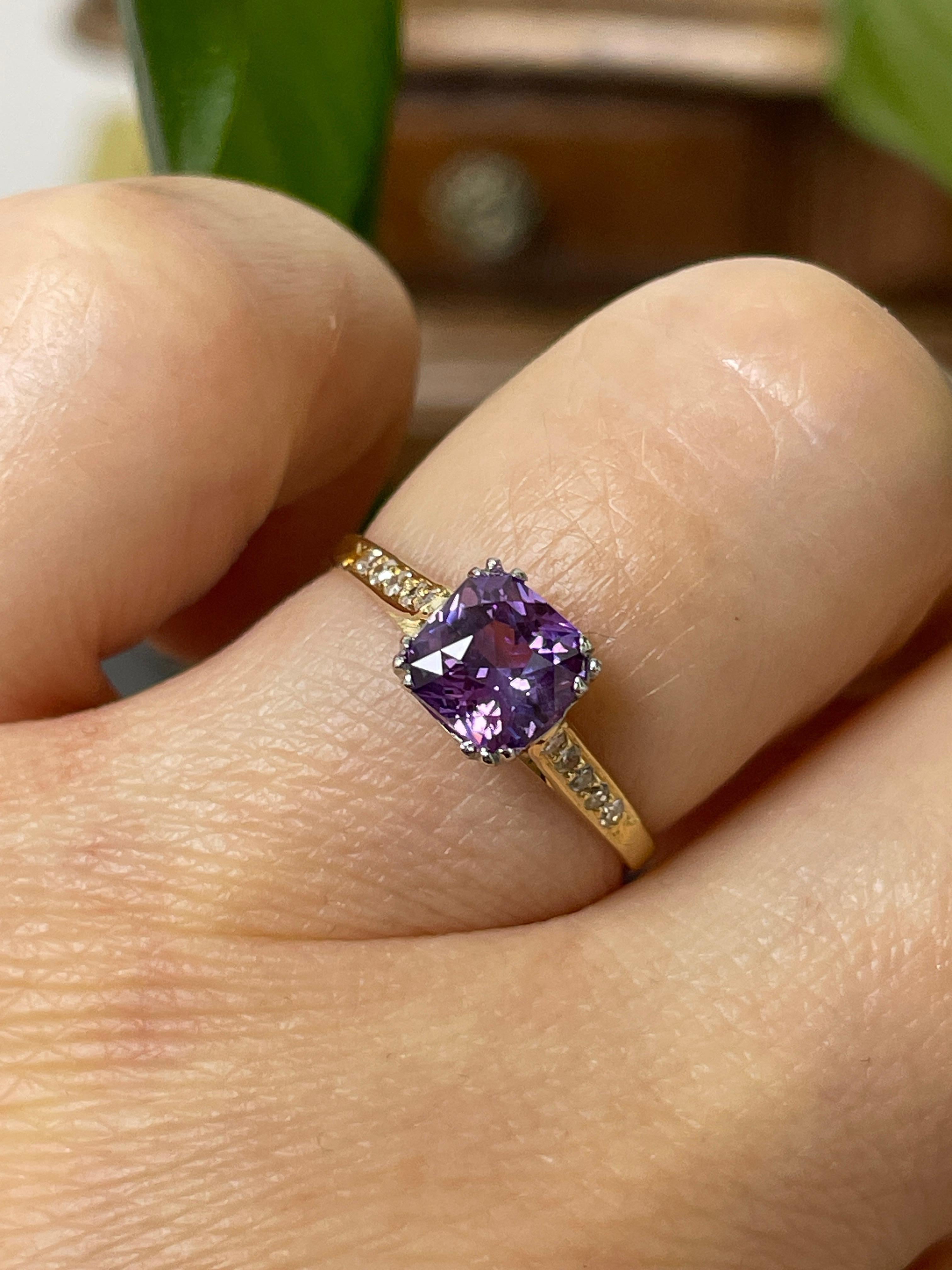 Vintage GIA 1.23 No-Heat Purple Sapphire and Diamond 18KY Gold Platinum Ring 6