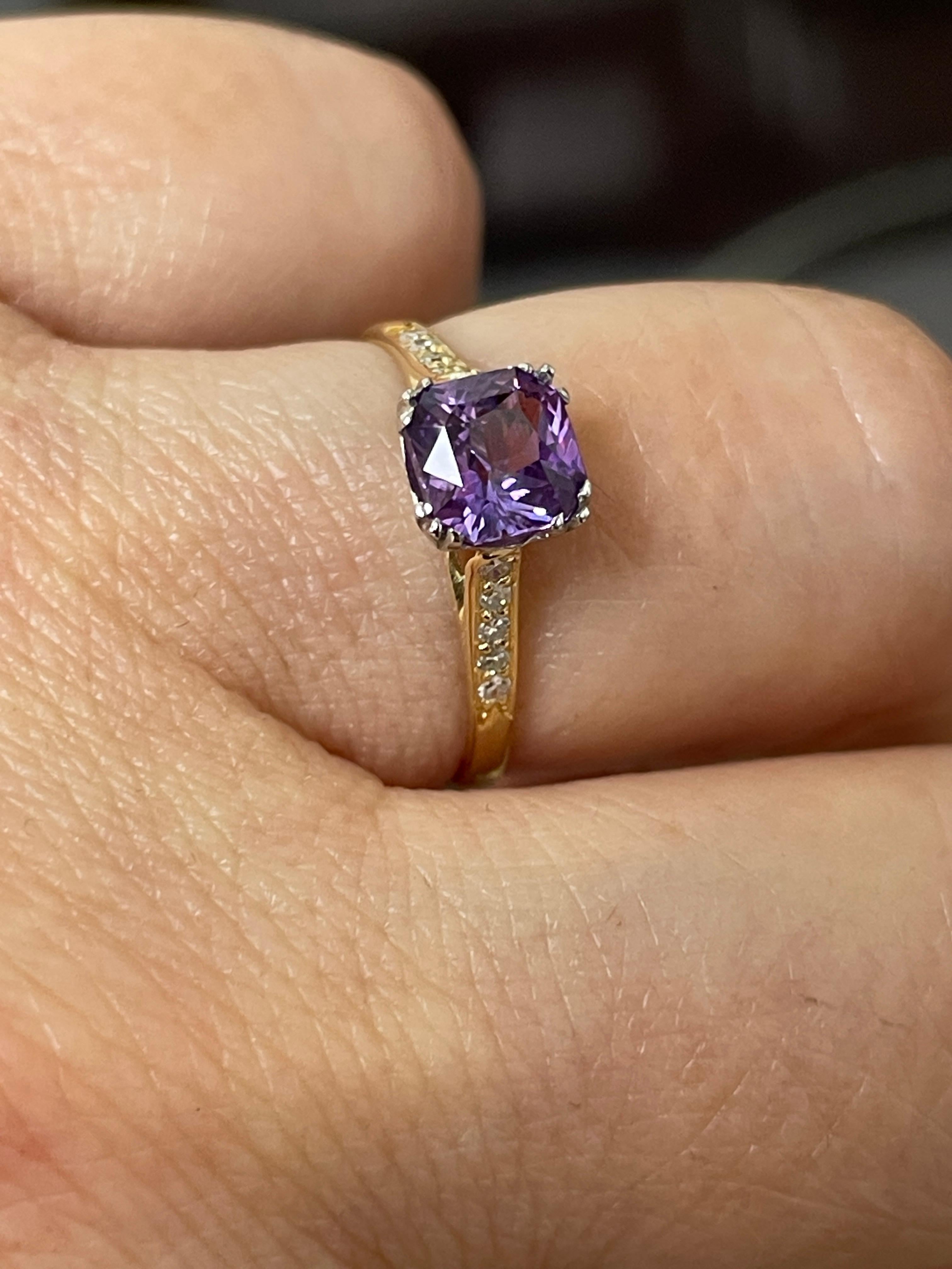 Vintage GIA 1.23 No-Heat Purple Sapphire and Diamond 18KY Gold Platinum Ring 7