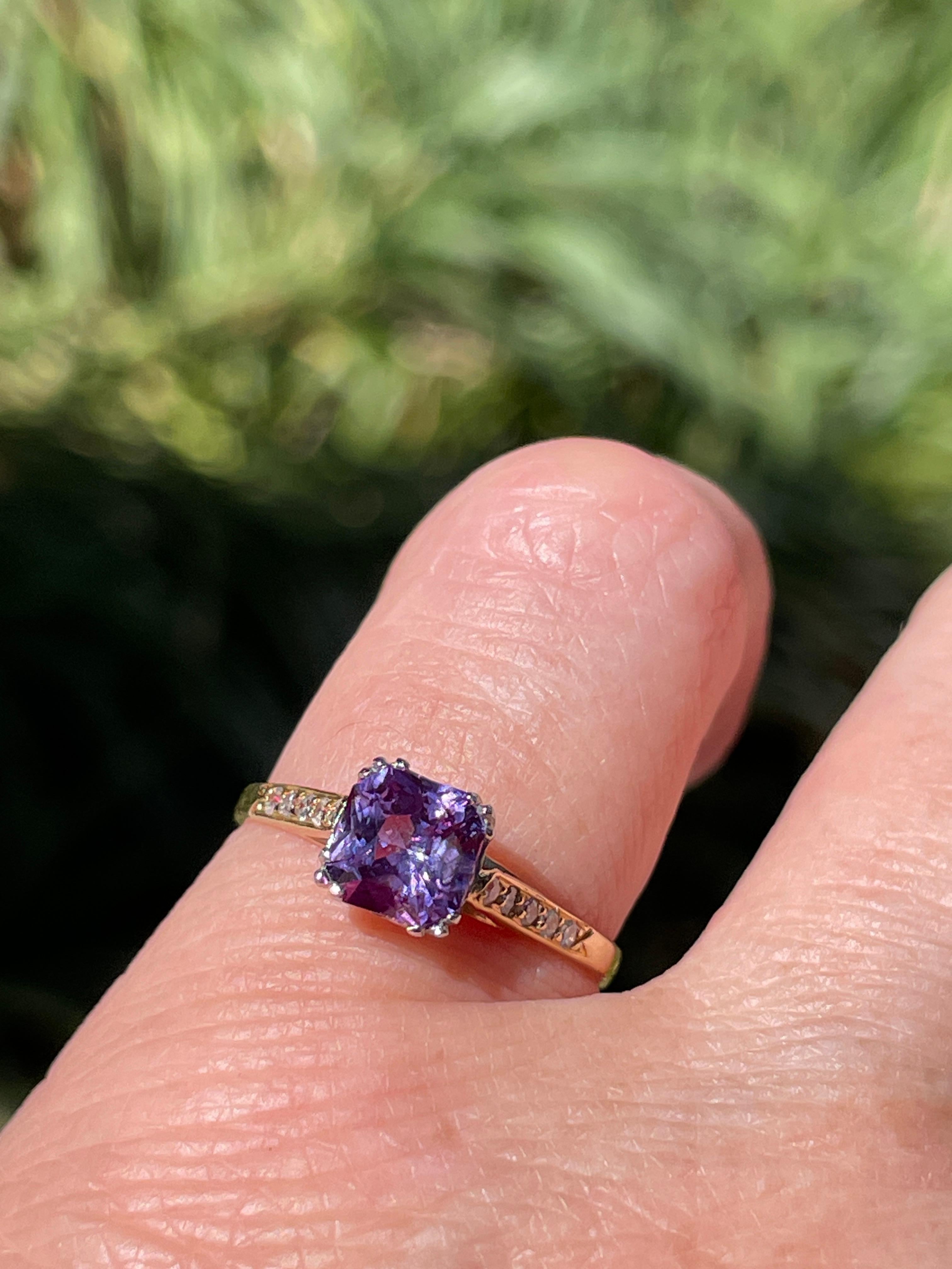 Vintage GIA 1.23 No-Heat Purple Sapphire and Diamond 18KY Gold Platinum Ring 11