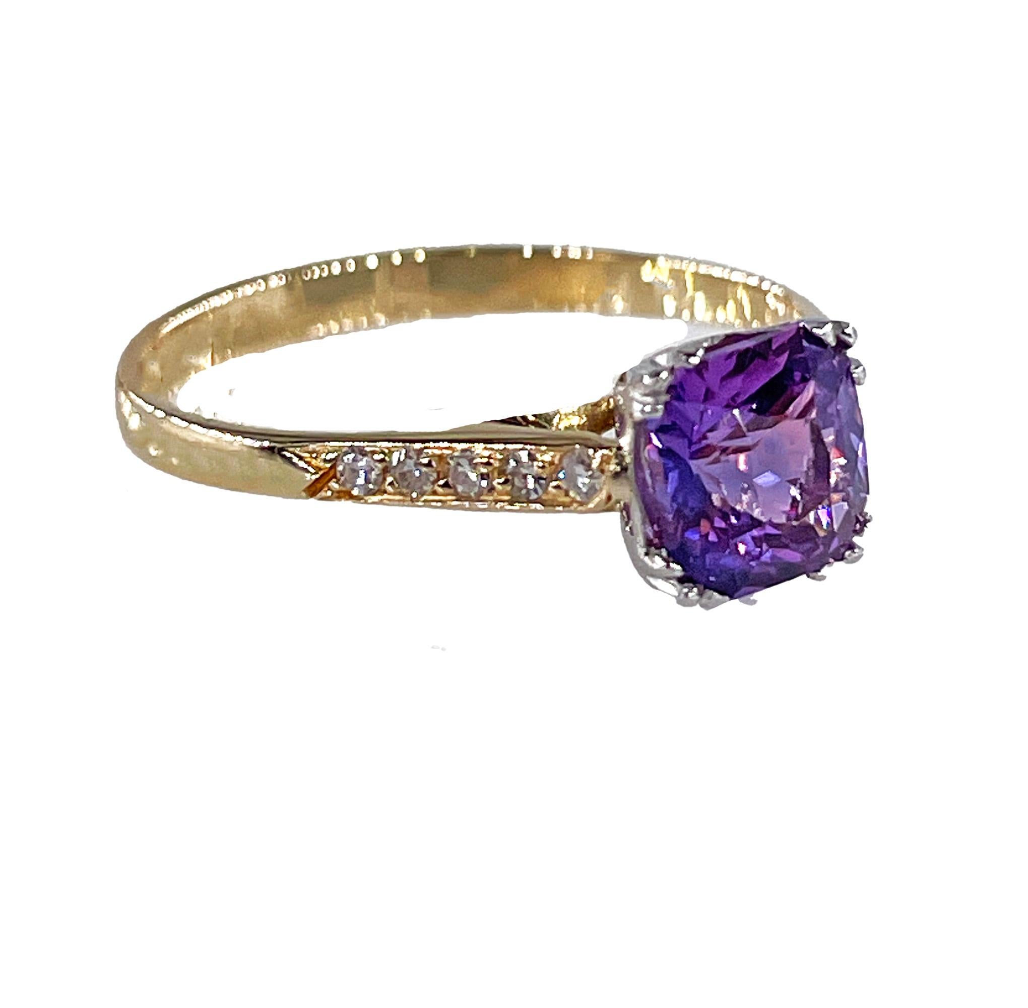 Modern Vintage GIA 1.23 No-Heat Purple Sapphire and Diamond 18KY Gold Platinum Ring