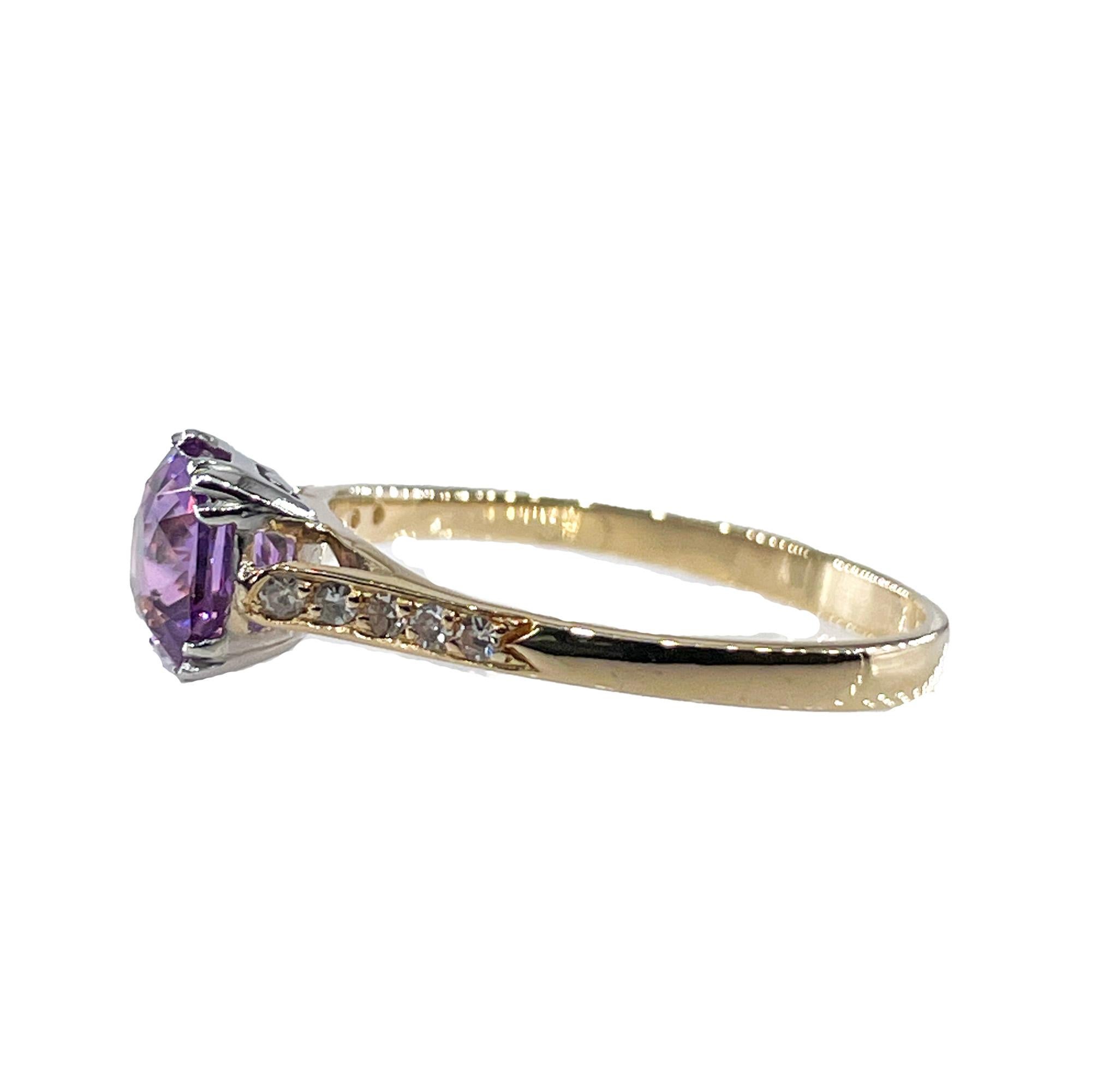 Cushion Cut Vintage GIA 1.23 No-Heat Purple Sapphire and Diamond 18KY Gold Platinum Ring