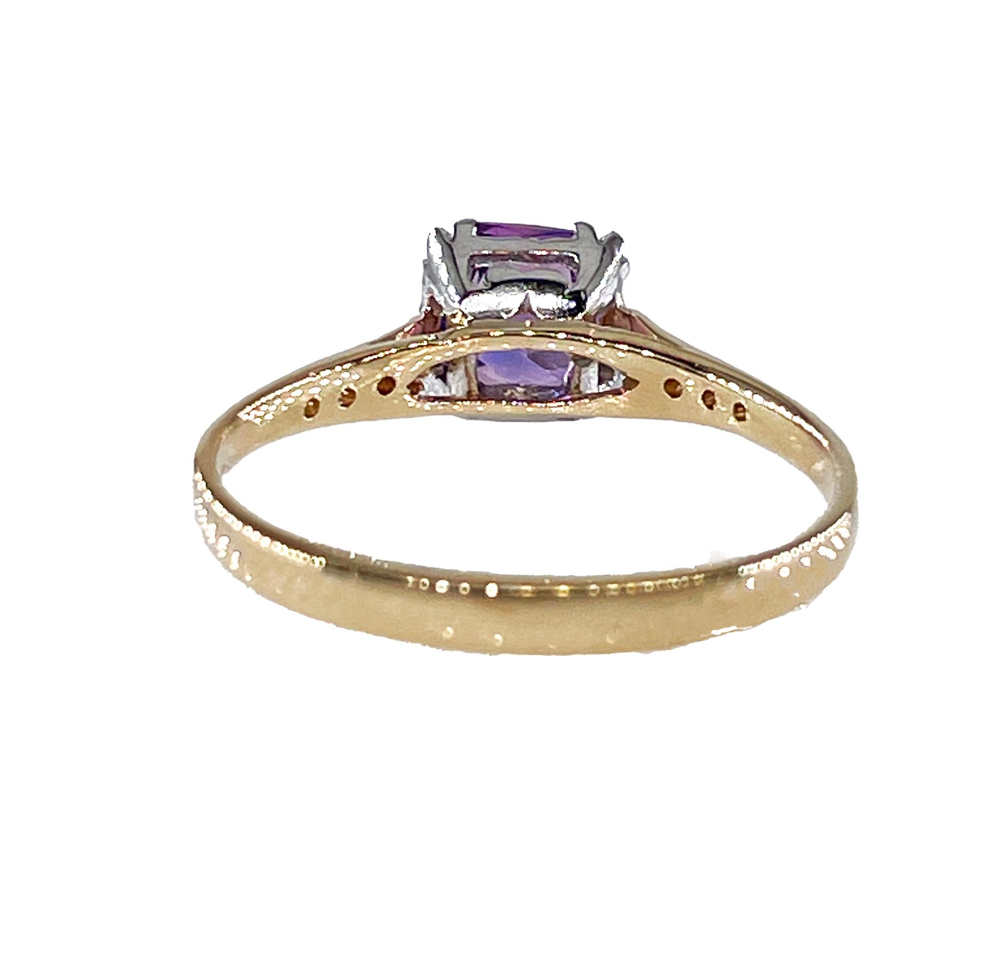 Vintage GIA 1.23 No-Heat Purple Sapphire and Diamond 18KY Gold Platinum Ring In Good Condition In New York, NY
