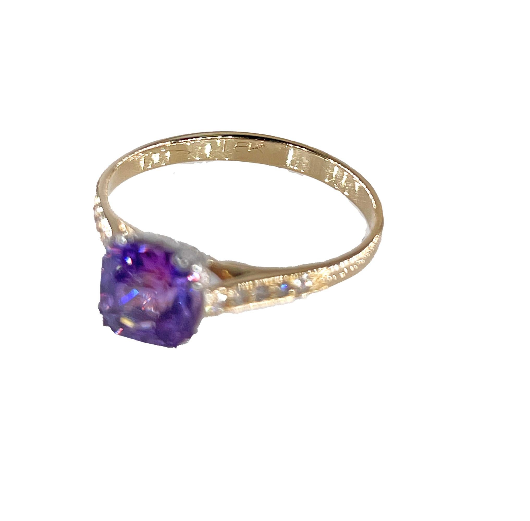 Women's Vintage GIA 1.23 No-Heat Purple Sapphire and Diamond 18KY Gold Platinum Ring