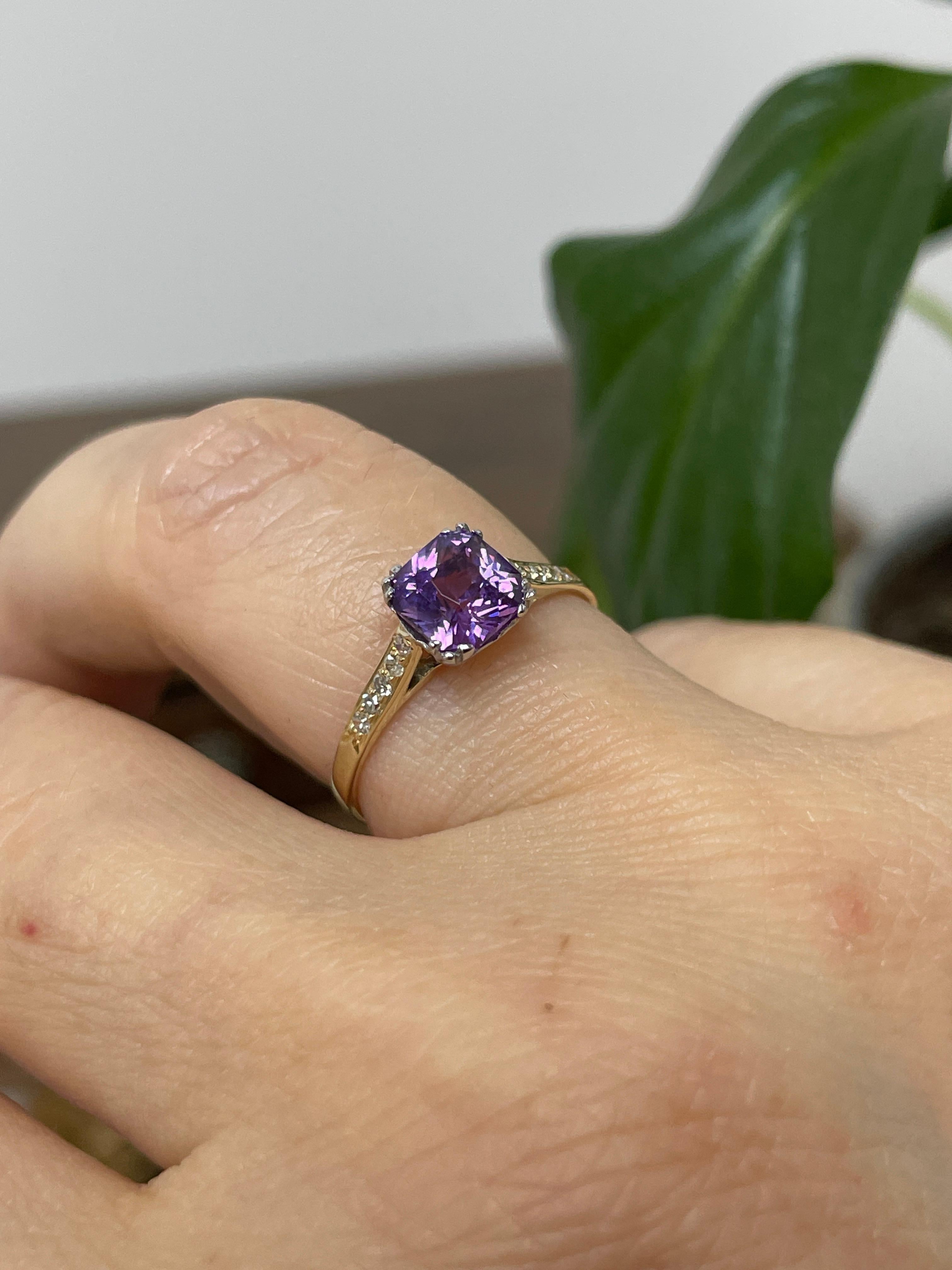 Vintage GIA 1.23 No-Heat Purple Sapphire and Diamond 18KY Gold Platinum Ring 1