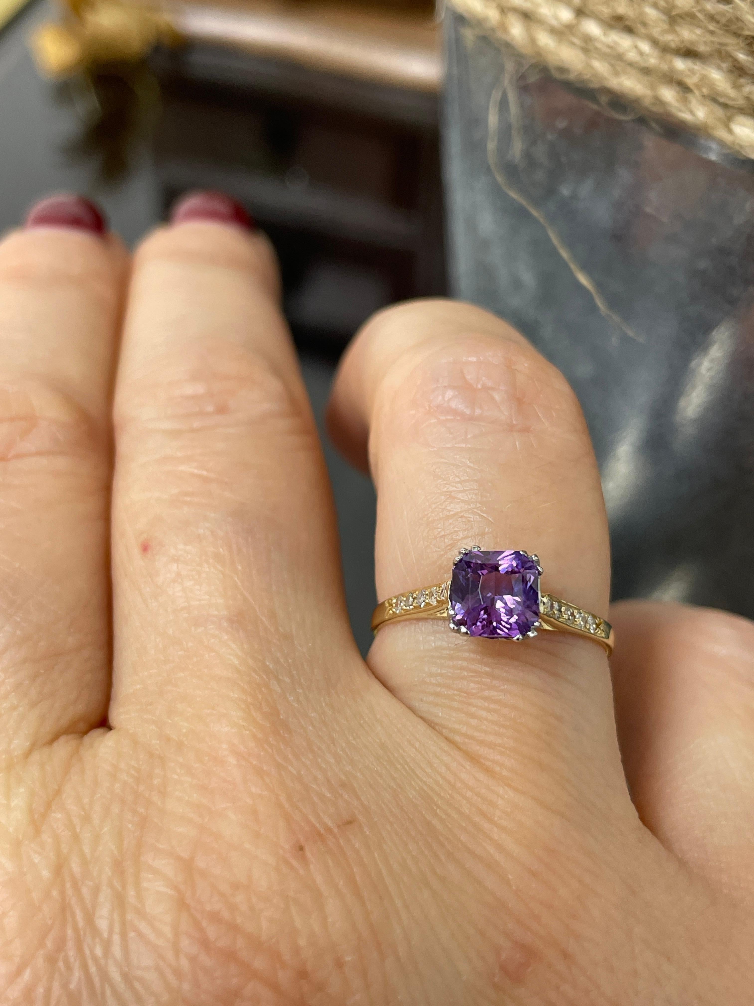 Vintage GIA 1.23 No-Heat Purple Sapphire and Diamond 18KY Gold Platinum Ring 3