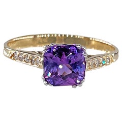 Vintage GIA 1.23 No-Heat Purple Sapphire and Diamond 18KY Gold Platinum Ring