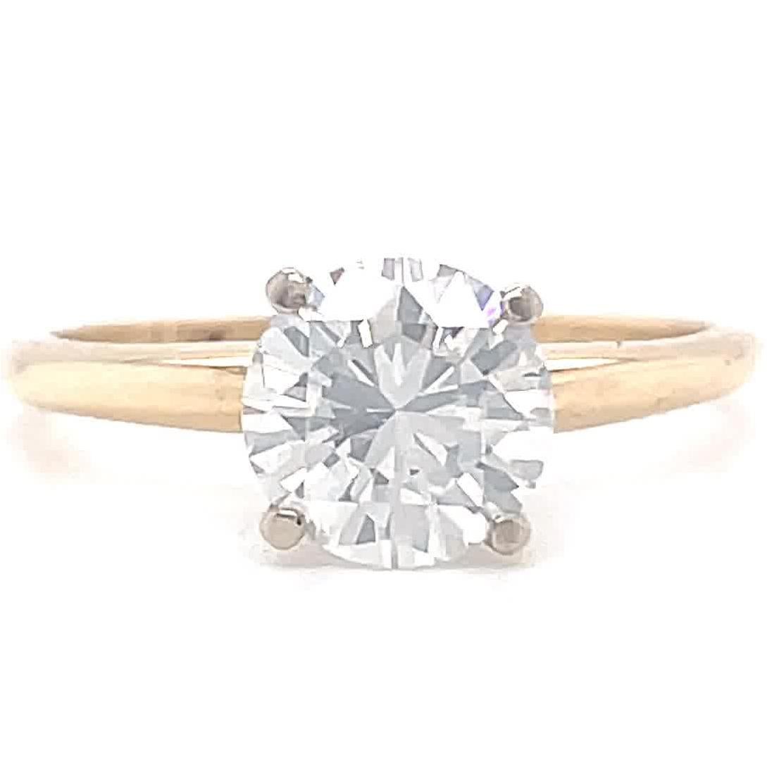 Round Cut Vintage GIA 1.24 Carat Round Brilliant Diamond Gold Solitaire Engagement Ring