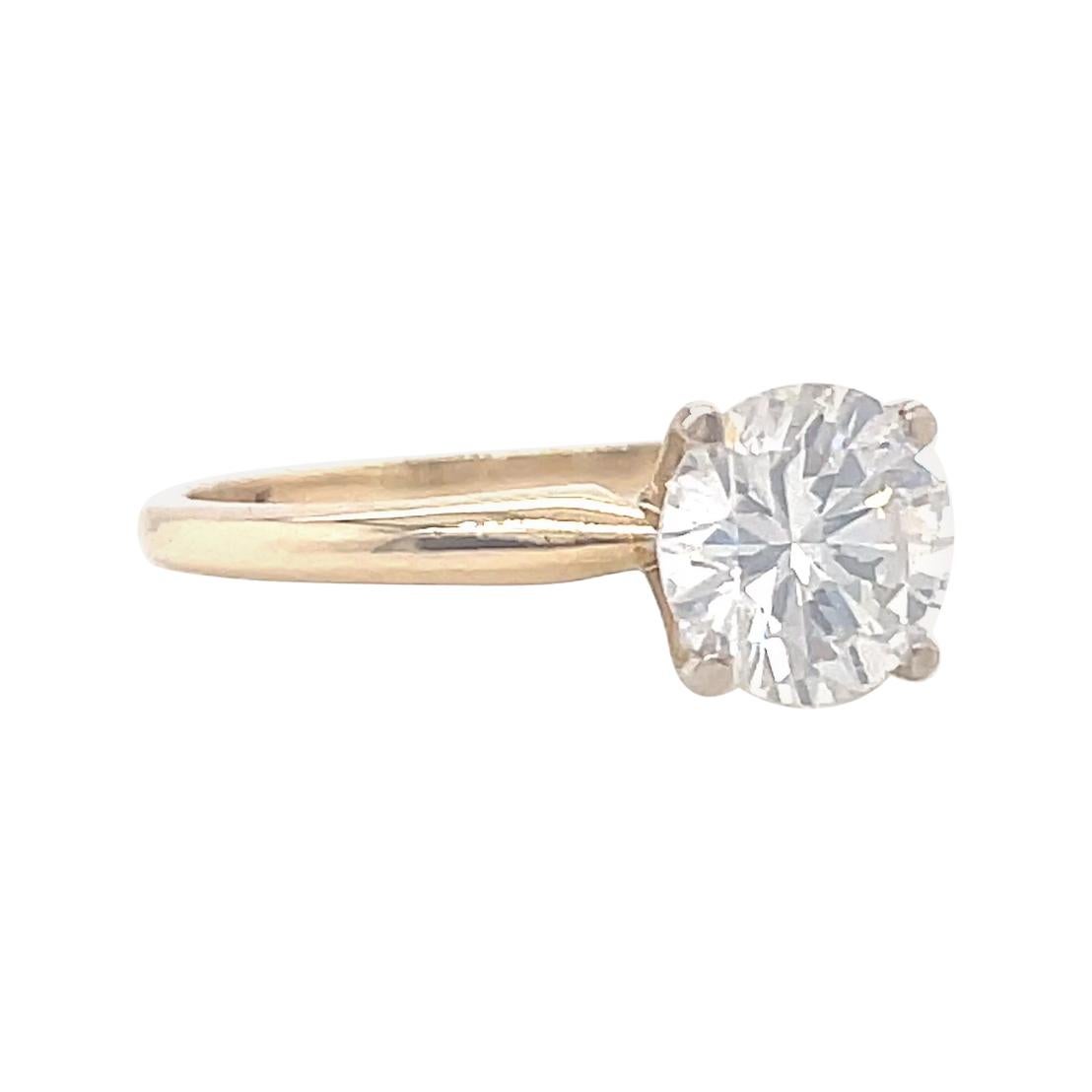 Vintage GIA 1.24 Carat Round Brilliant Diamond Gold Solitaire Engagement Ring