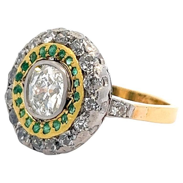 Vintage GIA 1.24 Carats Old Mine Cut Diamond 18k Yellow Gold Platinum Halo Ring 1