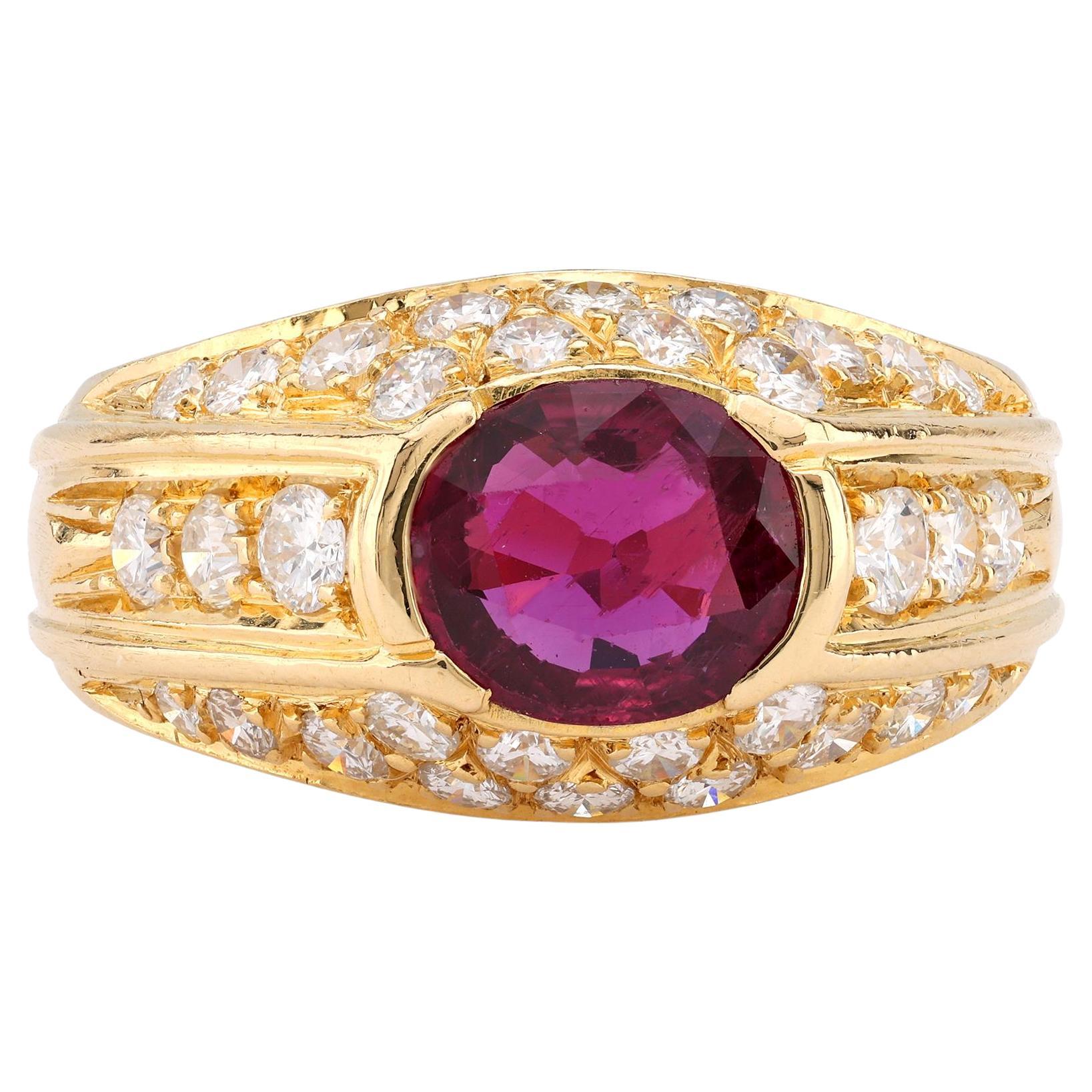 Vintage GIA 1.25 Carat Ruby Diamond 18K Yellow Gold Ring