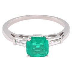 Vintage GIA 1.26 Carat Colombian Emerald Diamond Platinum Ring