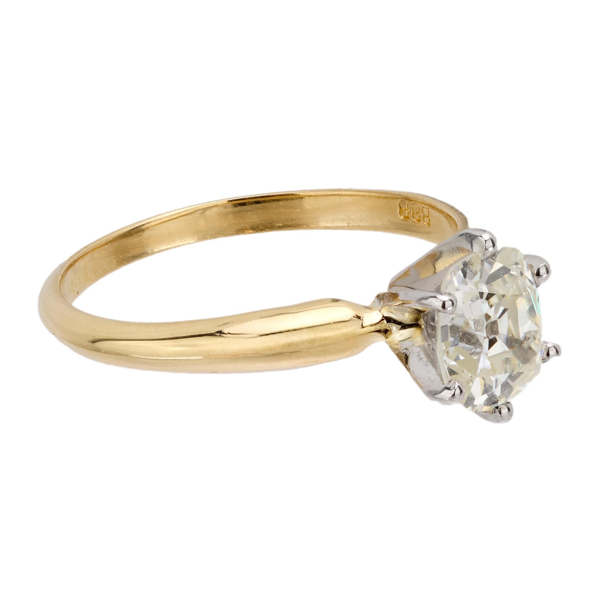 Old Mine Cut Vintage GIA 1.26 carat old mine cut diamond 18k yellow gold engagement ring For Sale