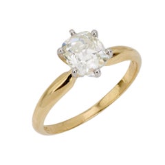 Vintage GIA 1.26 carat old mine cut diamond 18k yellow gold engagement ring