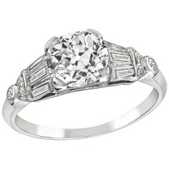 Anillo de compromiso de diamantes brillantes GIA vintage de 1,28 quilates de una mina antigua