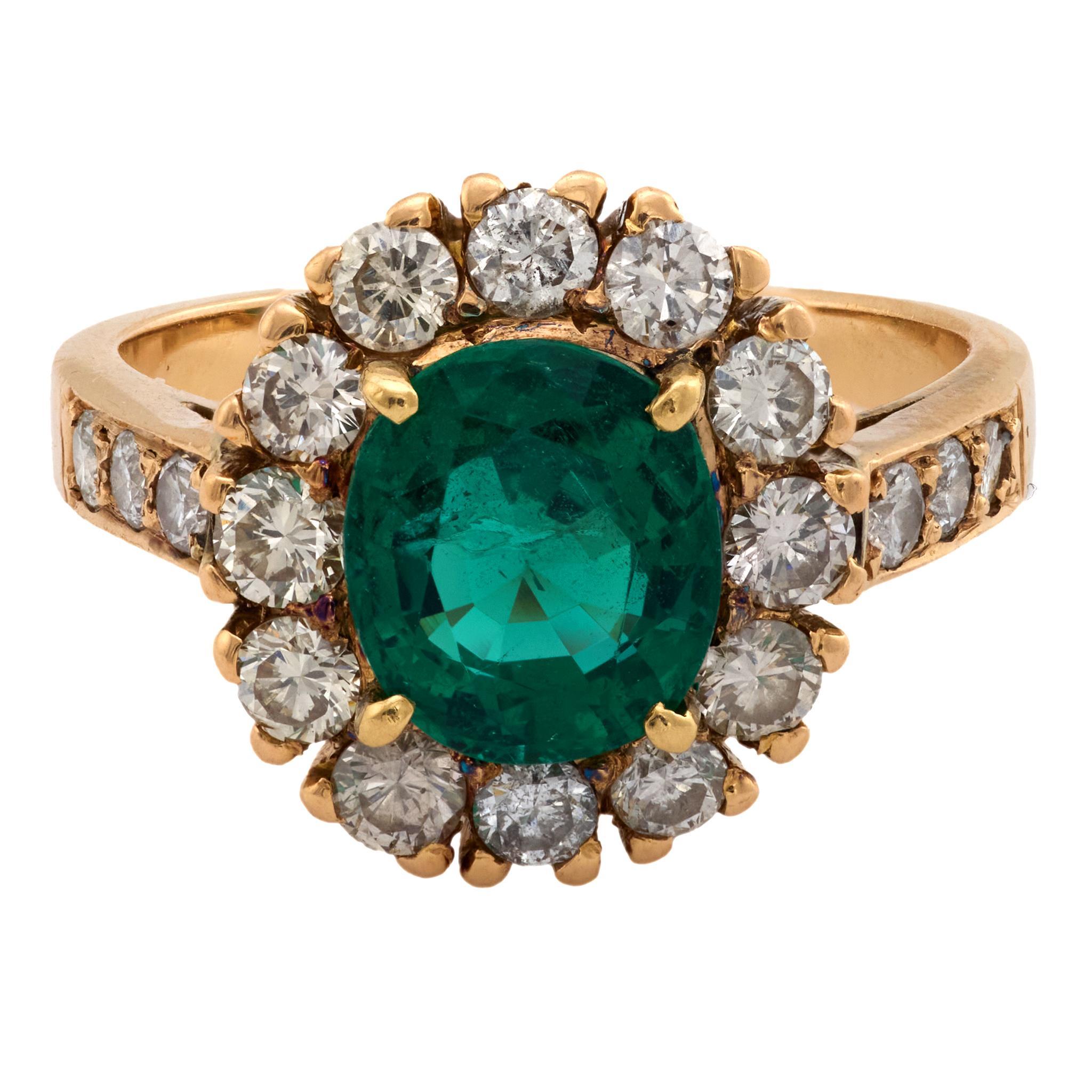 Vintage GIA 1,30 Karat Smaragd Diamant 14k Rose Gold Cluster Ring (Moderne) im Angebot