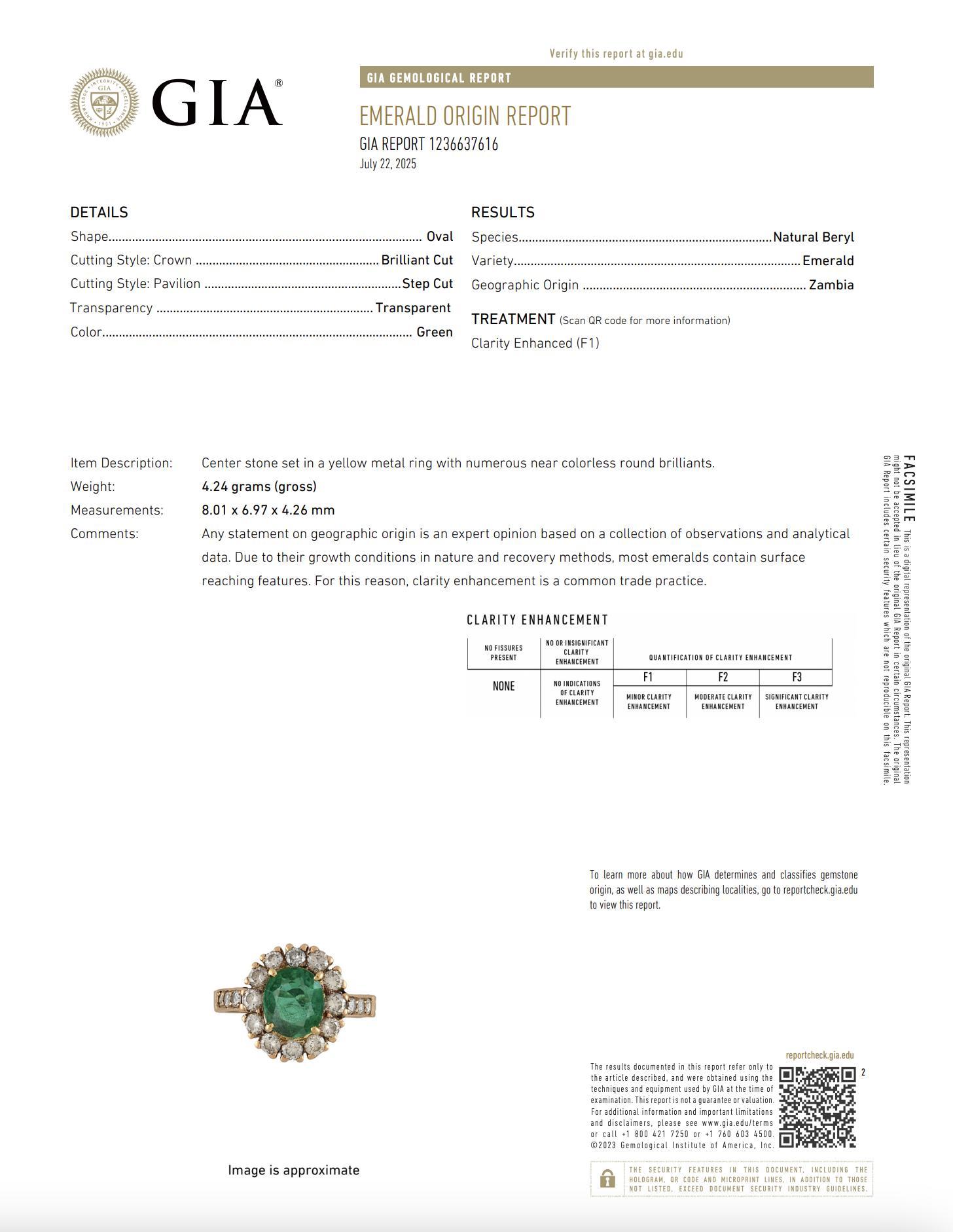 Vintage GIA 1,30 Karat Smaragd Diamant 14k Rose Gold Cluster Ring im Angebot 1