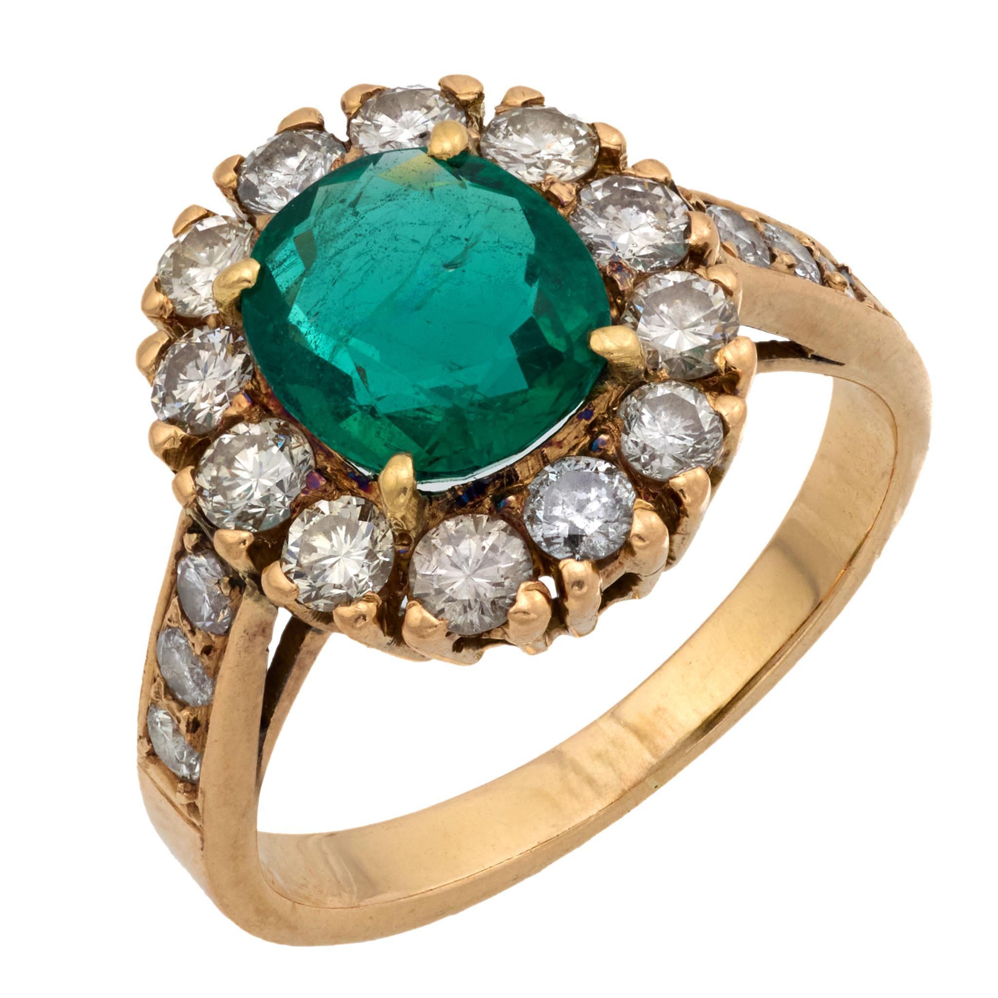 Vintage GIA 1,30 Karat Smaragd Diamant 14k Rose Gold Cluster Ring im Angebot