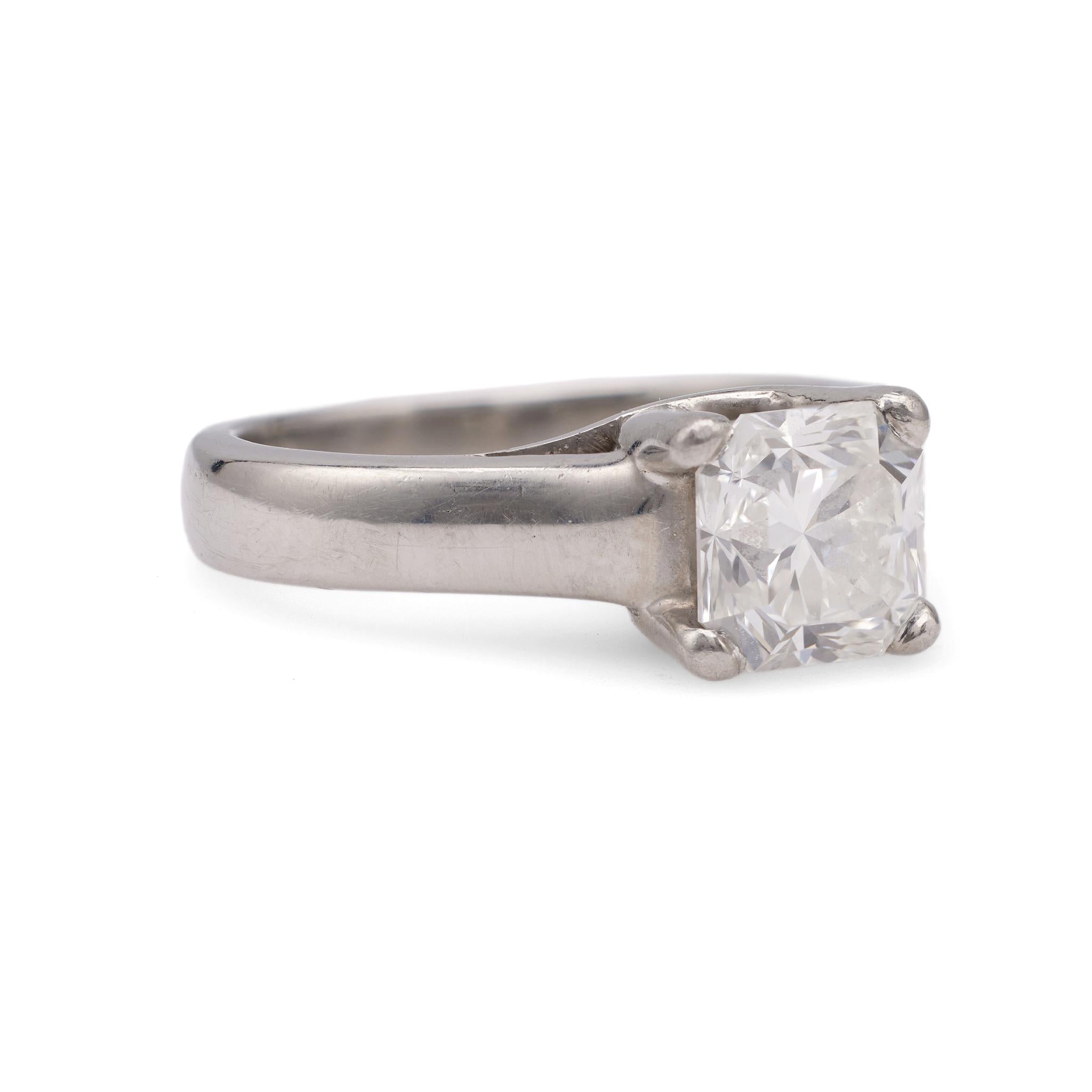 Women's or Men's Vintage GIA 1.30 Carat Square Cut Diamond Platinum Solitaire Ring For Sale