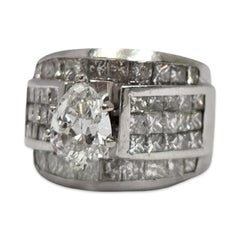 Vintage GIA 1.31ct Pear Diamond & 4.8ctw Princess Wide Band Ring 14K White Gold