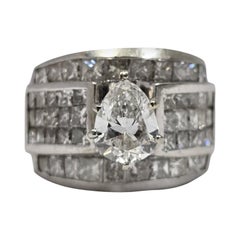 Vintage GIA 1.31ct Pear Diamond & 4.8ctw Princess Wide Band Ring 14K White Gold