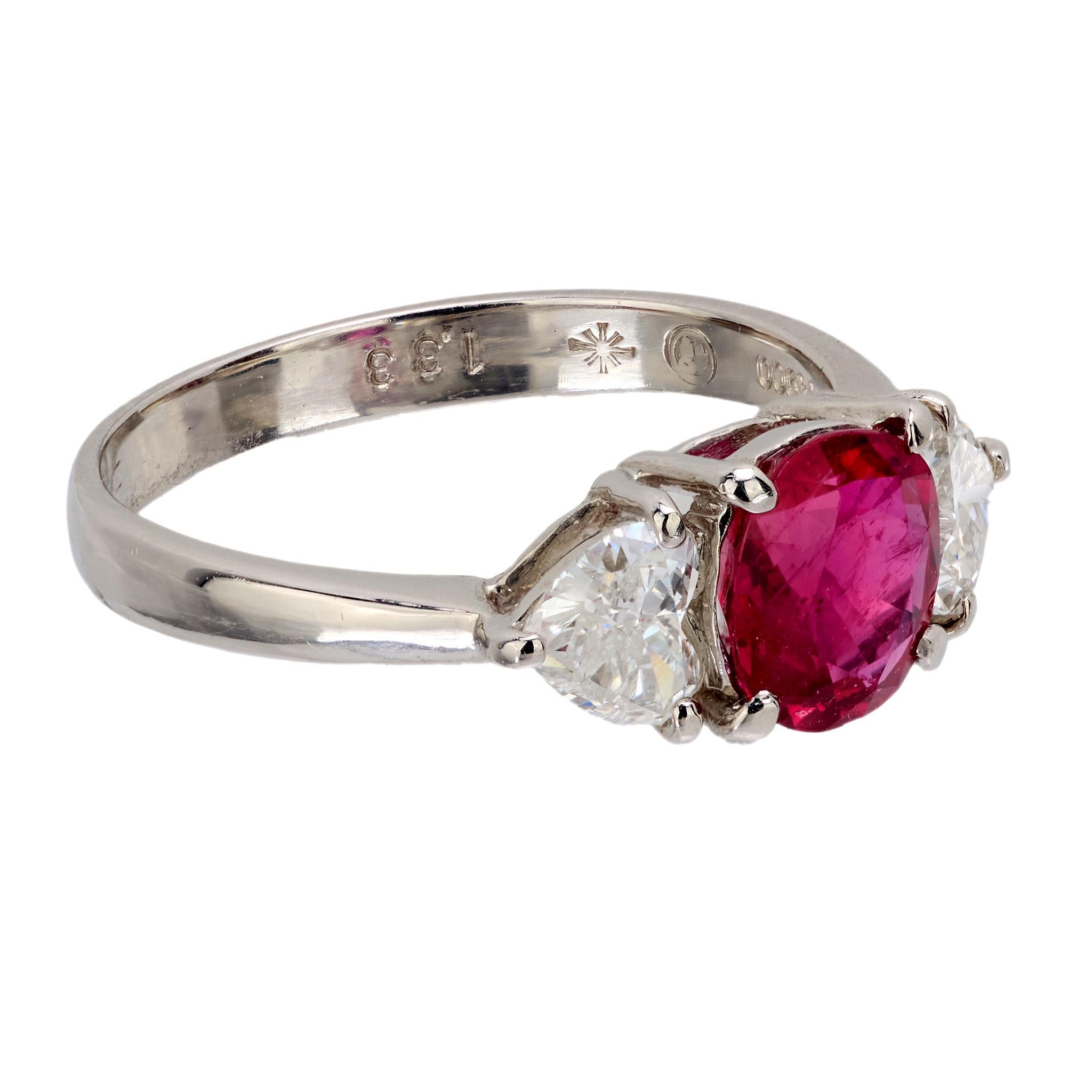 Modern Vintage GIA 1.33 carat ruby diamond platinum ring