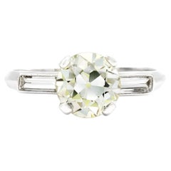 Vintage GIA 1,34 Ct. Bague de fiançailles en platine avec diamant européen ancien O VS2