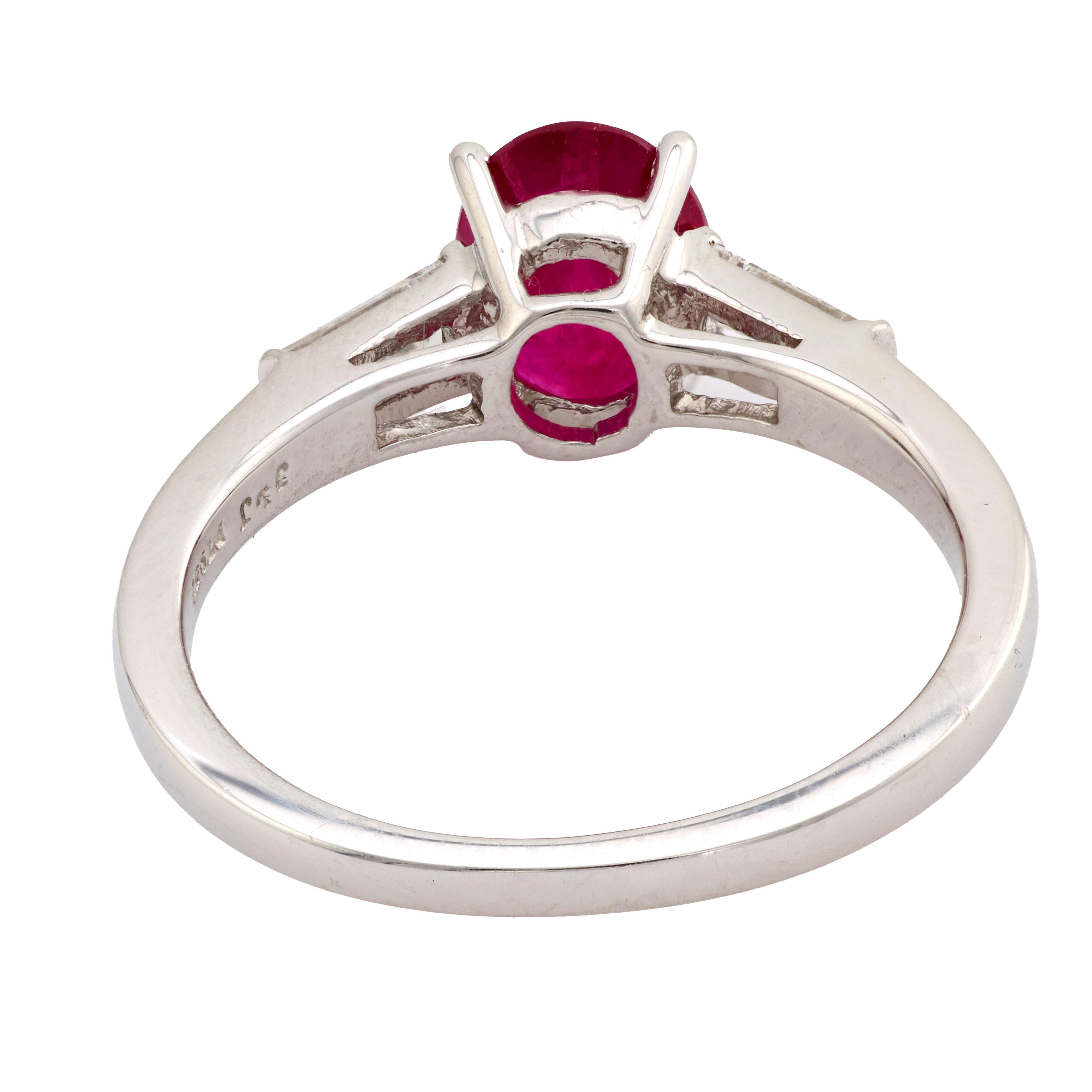 Vintage GIA 1.35 carat Burma ruby diamond platinum ring For Sale 1