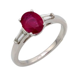 Vintage GIA 1.35 carat Burma ruby diamond platinum ring