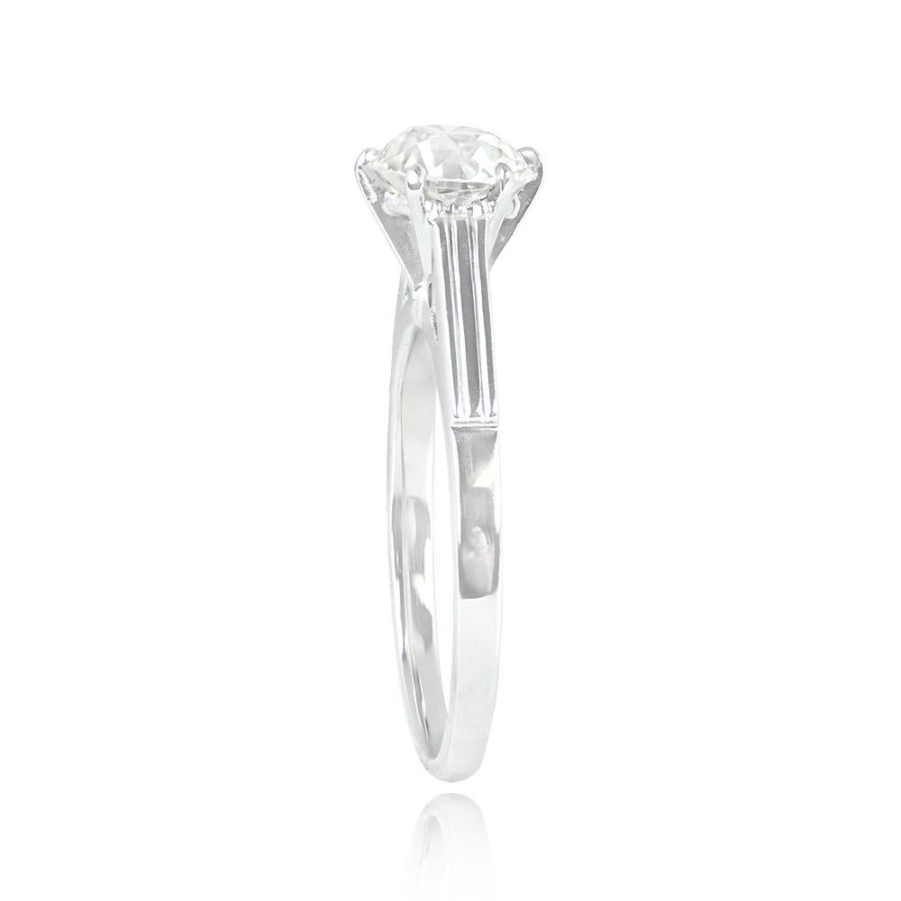Art Deco Vintage GIA 1.45ct Old European Cut Diamond Engagement Ring, 18k White Gold For Sale